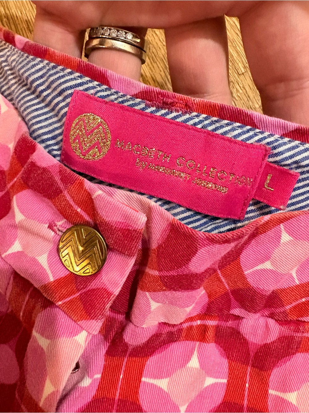 Macbeth Collection by Margaret Josephs Pink & Red Geometric Jean Shorts